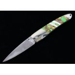 Rare Turquoise Abalone & MOP Bronze Custom Knife