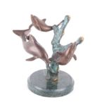 Coral Reef Bronze Three Swimming Dolphin Sculpture