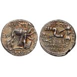 M. Aemilius Scaurus and Pub. Plautius Hypsaeus. Silver Denarius (4.00 g), 58 BC. EF