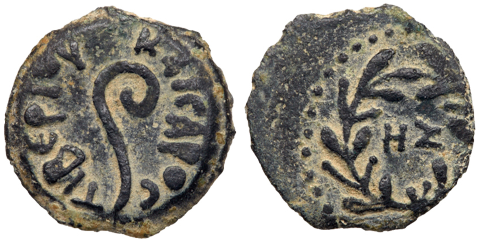 Judaea, Procuratorial. Pontius Pilate. Ã† Prutah (1.89 g), 26-36 CE. EF