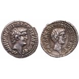 Mark Antony & Octavian. Silver Denarius (3.78 g), 41 BC. EF