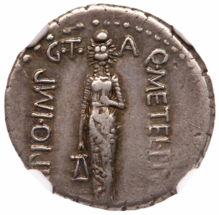 Q. Caecilius Metellus Pius Scipio. Silver Denarius (3.94 g), 47-46 BC - Image 2 of 3