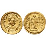 Justinian I (A.D. 527 â€“565), Gold Solidus (4.44g).. EF