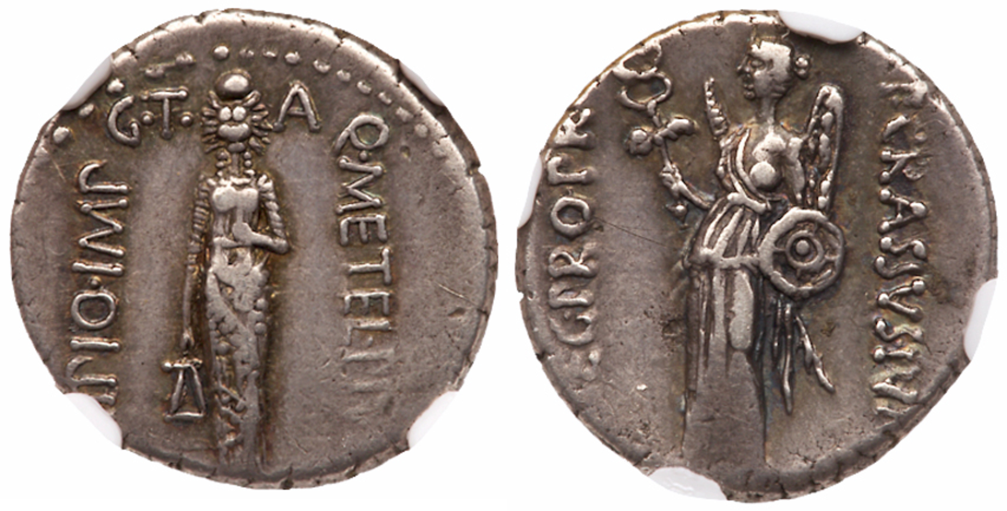 Q. Caecilius Metellus Pius Scipio. Silver Denarius (3.94 g), 47-46 BC