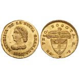 Colombia. Republic. Gold 1 Peso, 1840/39-RS, Bogota mint