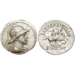 Kingdom of Baktria, Eukratides I 171-145 BC. Silver Tetradrachm (17.02 g). EF