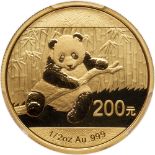 China. Panda 200 Yuan, 2014. PCGS MS70