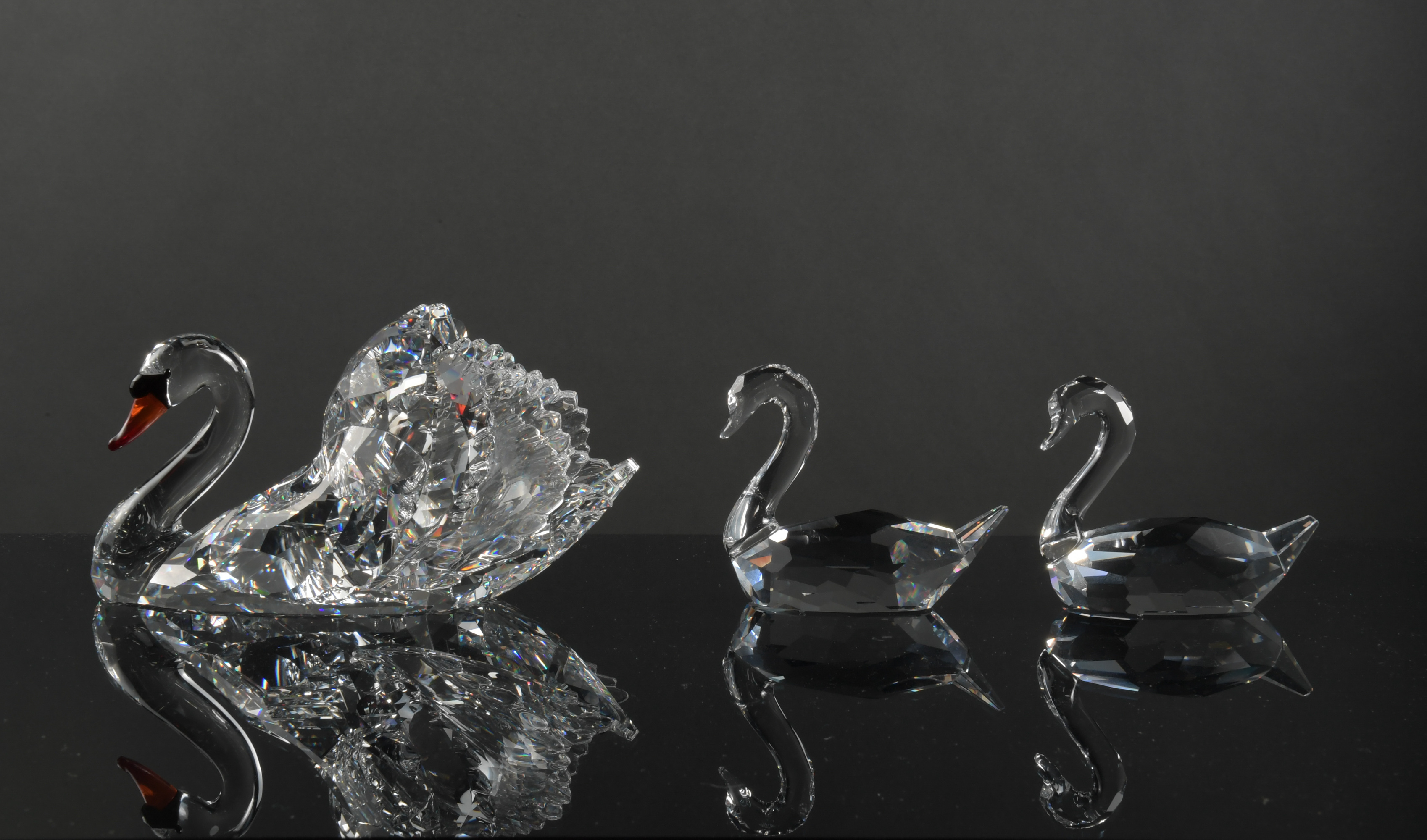 2 Boxed Swarovski Crystal Large Swan and Swan Pair