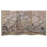 Japanese Painted Screen of a Wildfire Landscape