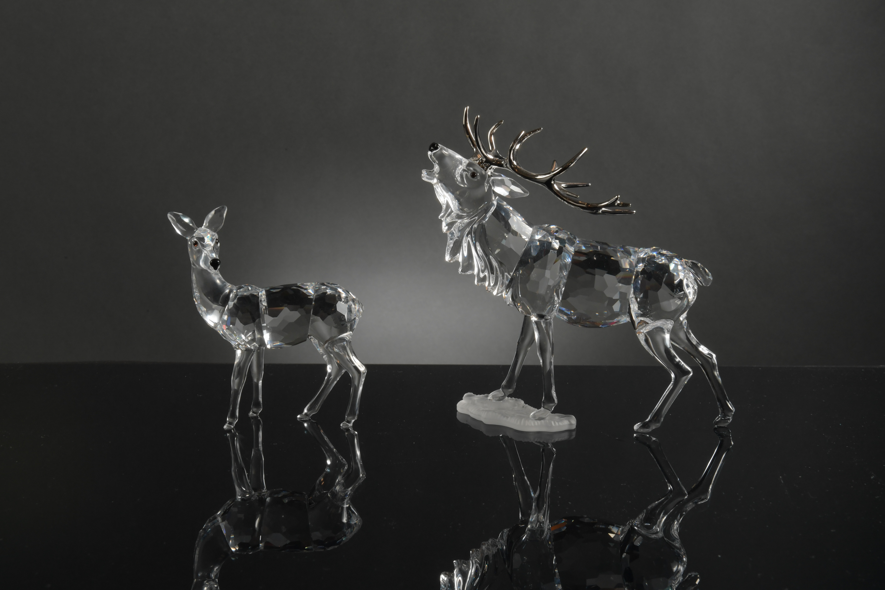 2 Boxed Swarovski Silver Crystal Stag and Doe