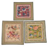 3 Square Chinese Embroideries, Qing