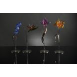 4 Boxed Swarovski Colored Long Stem Flowers