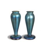 2 Quezal Blue Aurene Vases