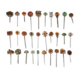 30 Chinese Silver, Jade and Agate Hairpins, 19th Century