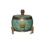 Covered Blue Cloisonne Incense Burner, Circa 1949