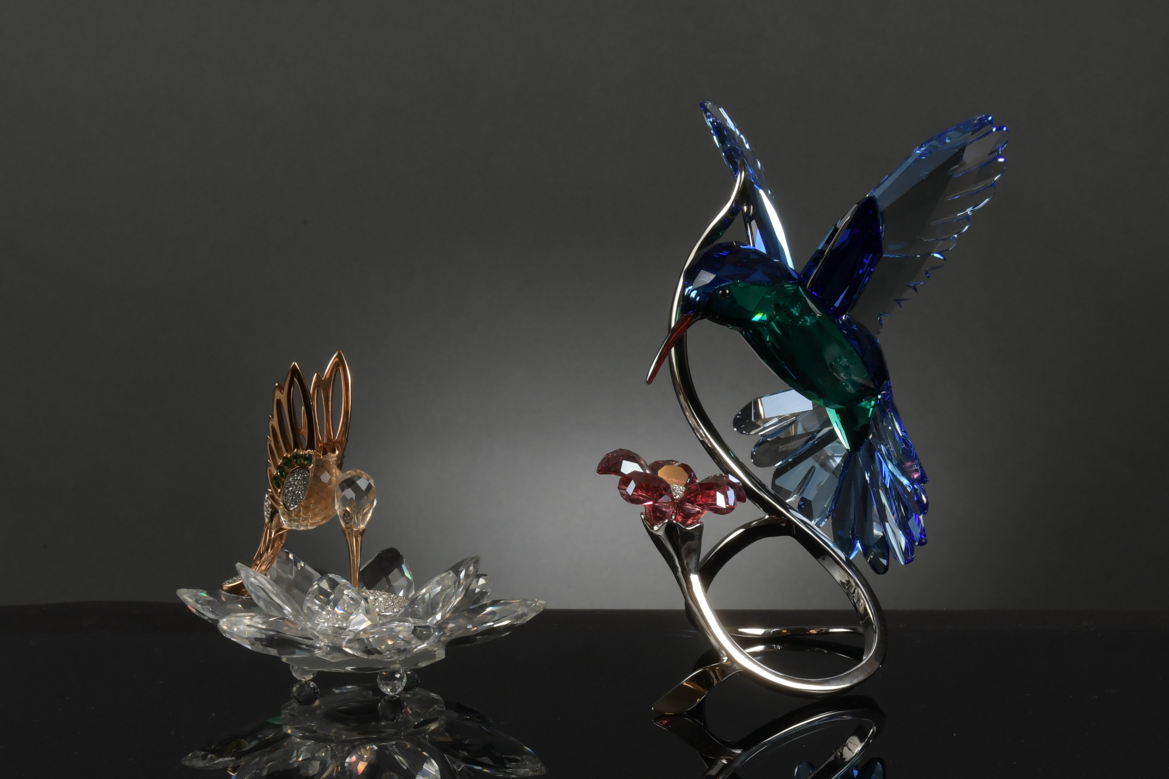 2 Boxed Swarovski Crystal Humming Birds