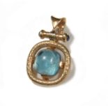 14K Gold Pendant with Intaglio Aquamarine Cameo