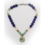 Chinese Jadeite, Peking Glass, and Crystal Necklace