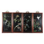 4 Panels Inlaid with Jade Birds and Flowers, 20th Century