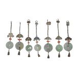 7 Chinese Silver and Jade Toggles, 19th Century