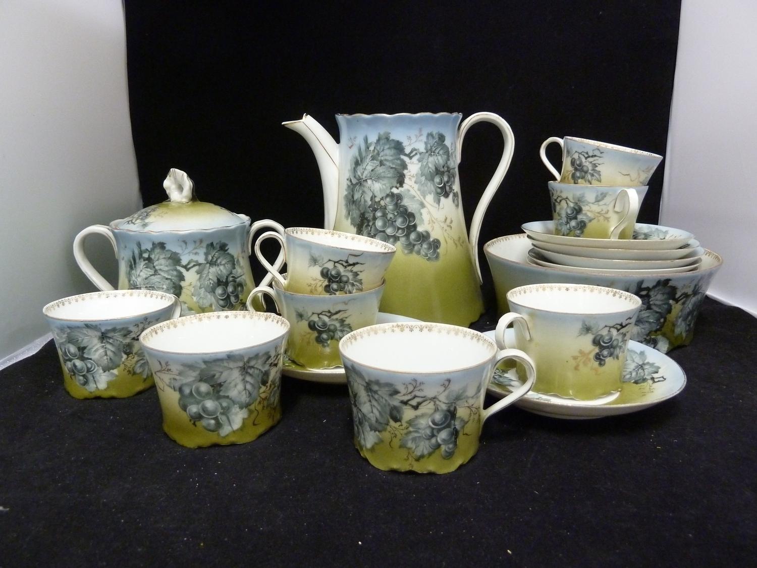 Kusnetzov Porcelain Manufactory, Russia - A pre-revolution Coffee service, printed in blue with
