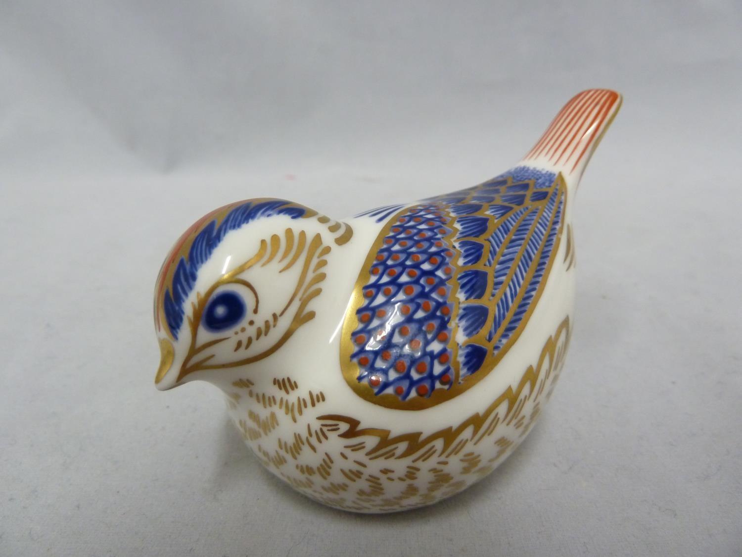 A Sabino glass bird, marked Sabino France; and a Royal Crown Derby Goldcrest bird paperweight, in - Image 2 of 7