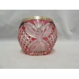 English Glass - possibly Stevens and Williams, a silver mounted preserve pot, of ruby overlay on