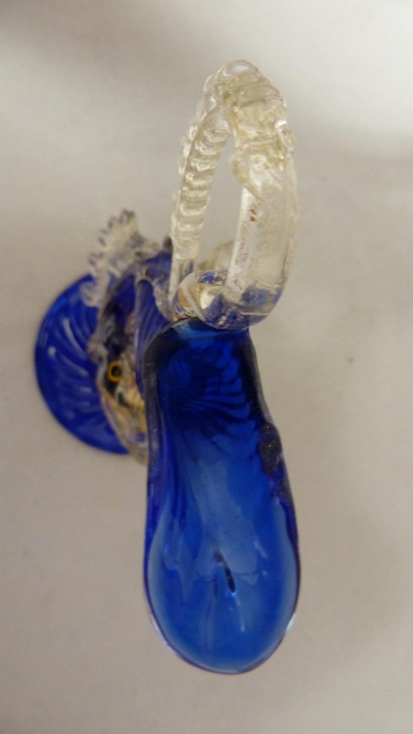 Murano glass - a dolphin form jug, the body of cobalt blue with aventurine gold fins and details, - Image 4 of 5