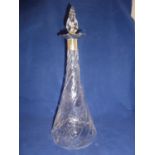 Stevens & Williams - a silver mounted colourless glass decanter and stopper, the conical body with