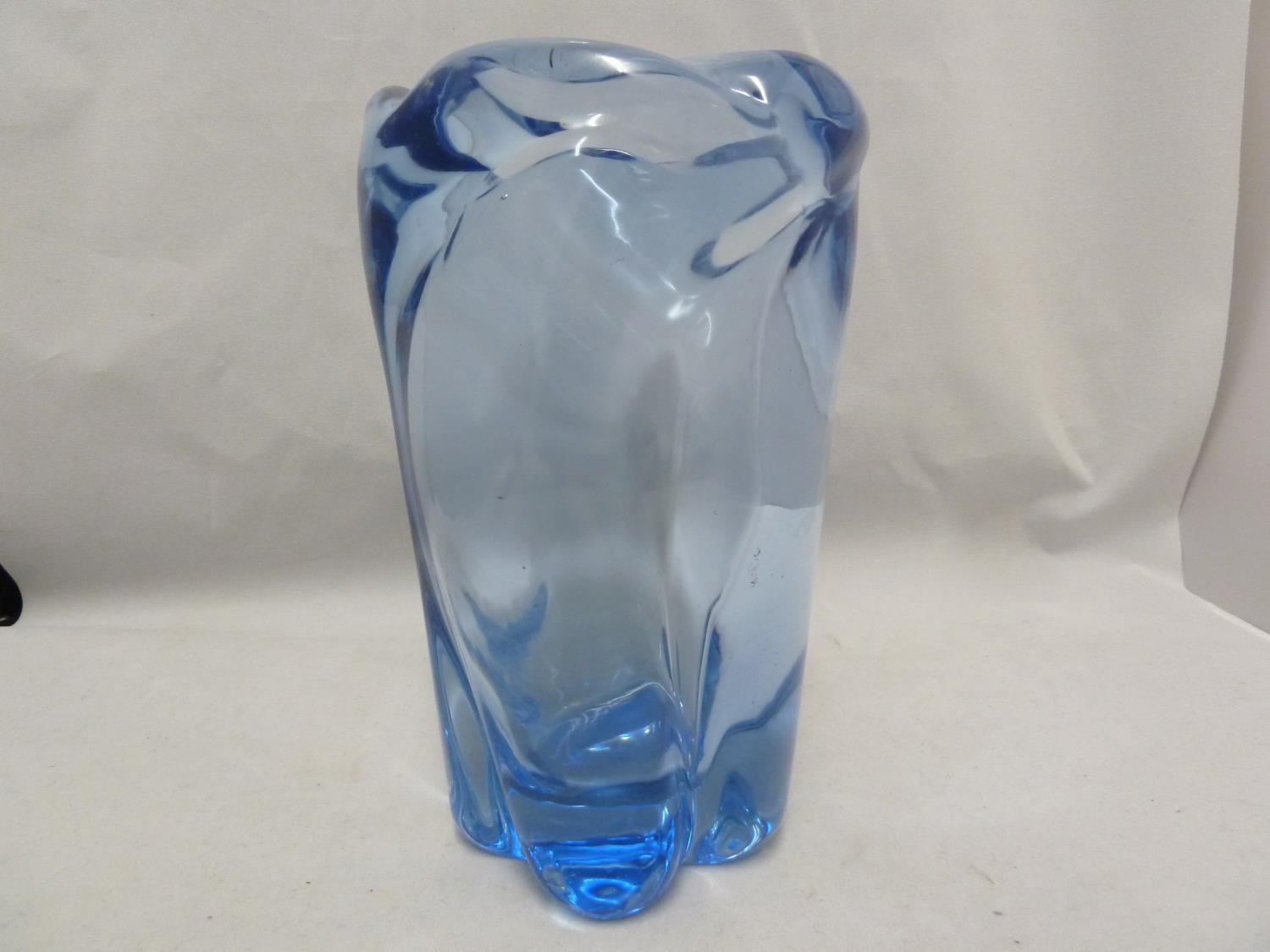 William Wilson for Whitefriars - a 9386 twisty lobed glass vase, Sapphire Blue colour, 19.5cm high