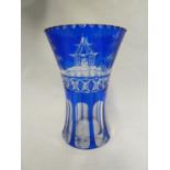 Stevens & Williams - a blue cased glass vase, of waisted cylindrical form the cobalt blue cut