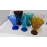 Continental Glass - six harlequin Art Deco bubble glass conical wine glasses, 15cm high and