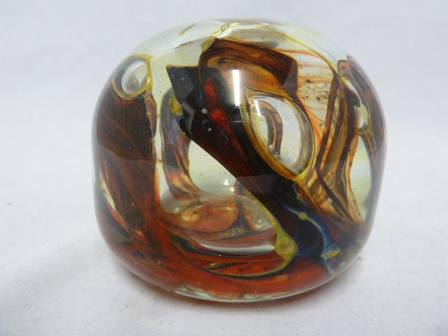 Isle of Wight Glass - an early treacle / tortoiseshell inside out vase, swirled in rich brown,