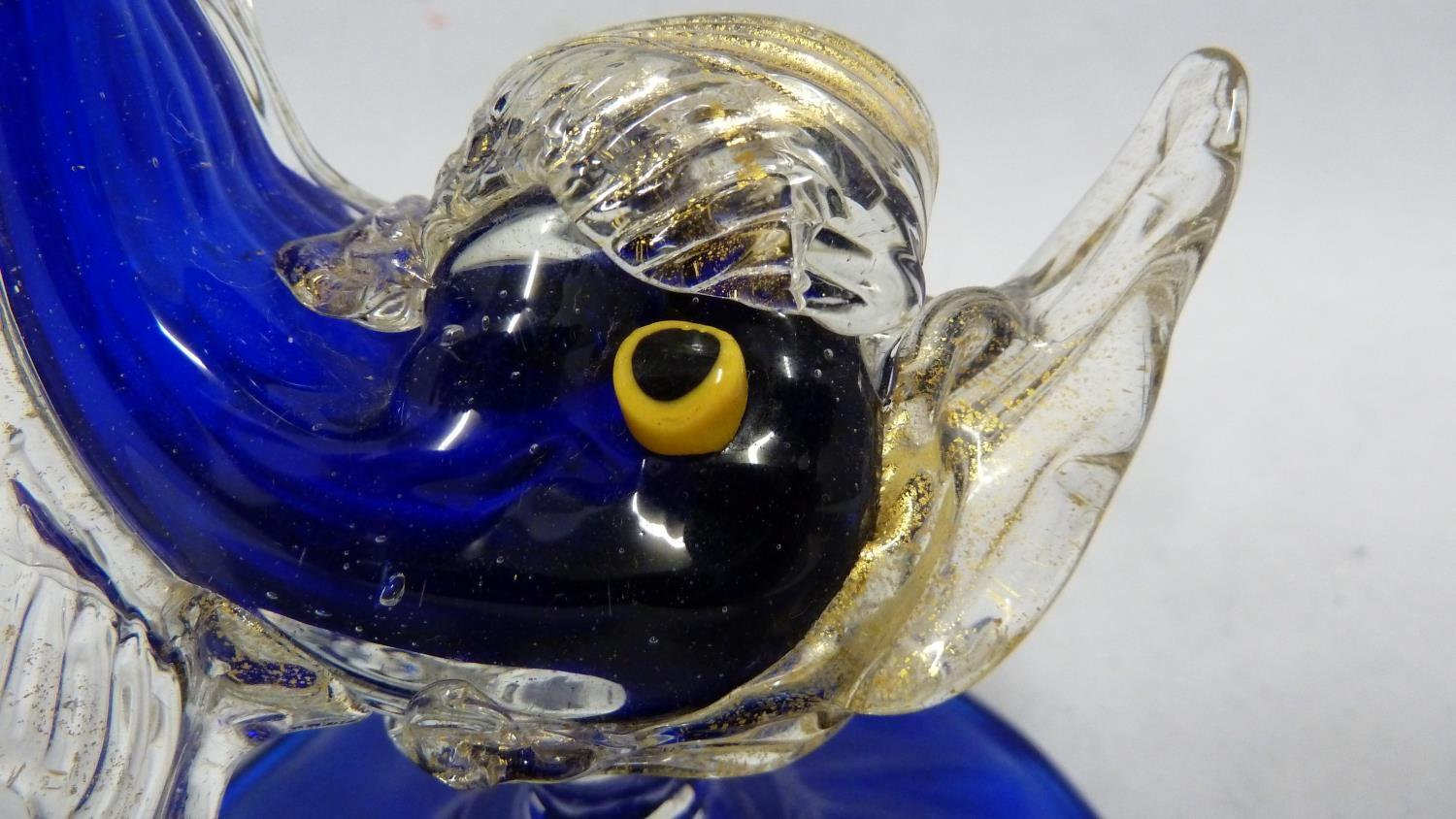 Murano glass - a dolphin form jug, the body of cobalt blue with aventurine gold fins and details, - Image 2 of 5