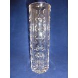 John Luxton for Stuart - a Totem Pole vase, in colourless glass, of cylindrical shape, cut with
