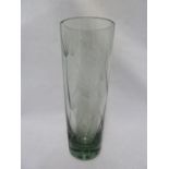 Geoffrey Baxter for Whitefriars- a sea green cylindrical glass vase cut with Cow Parsley design,