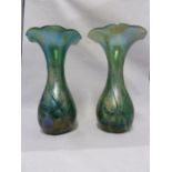 Isle of Wight, possibly Alum Bay - a pair of convolvulus bud form glass vases of nacreous green blue