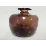 Mdina glass - a mauve squat globular vase with chloride streaking, polished pontil, 9cm high x 10.