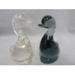 Whitefriars - Two glass Dilly Ducks, in Flint and Arctic Blue, 14cm high approx (2)