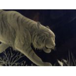 Michael Fairbairn - Tiger, a colourless glass low pedestal bowl, engraved with the big cat in a