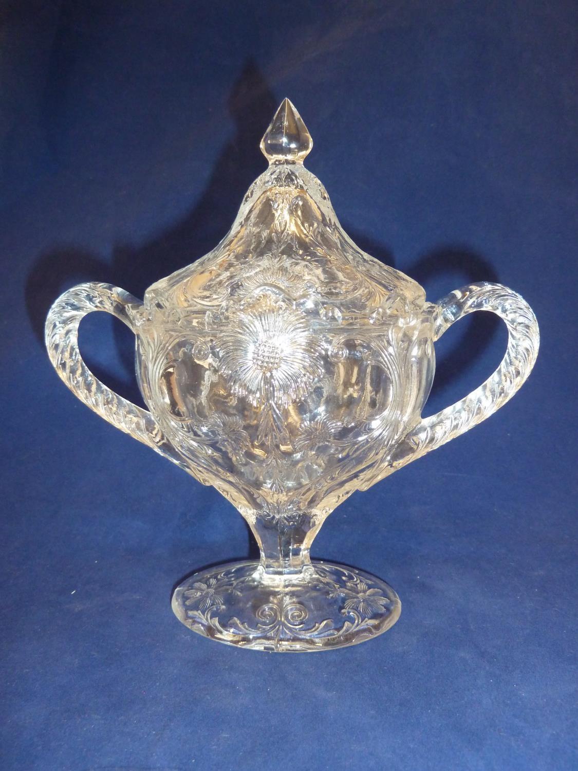 French Glass - a moulded colorless glass sugar box and cover, in the Rock Crystal style, the two