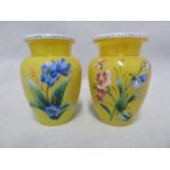 Harrach - a pair of squat baluster vases of opaline body flashed in bright lemon yellow and