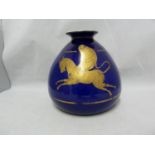 Salviati - An early blue cased on white glass vase, of flattened ovoid form, decorated in gilding