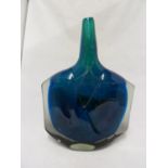 Mdina Glass - a large Fish head, deep blue green with random folds, 29.5cm high