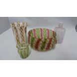 Murano Glass - four latticino glass items - a dimple beaker in aventurine and white; a small