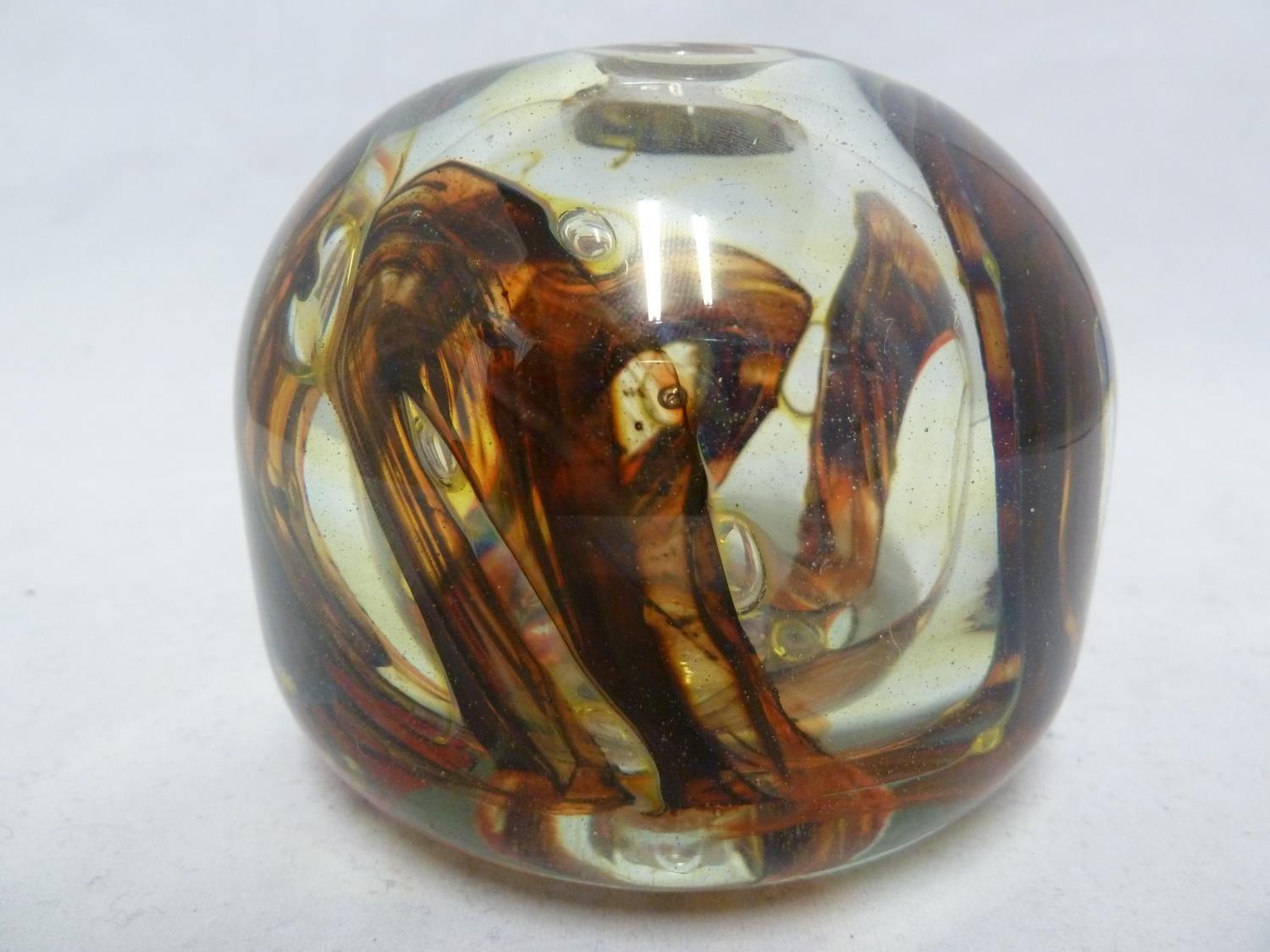 Isle of Wight Glass - an early treacle / tortoiseshell inside out vase, swirled in rich brown, - Image 2 of 9