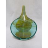 Mdina -A glass Lolipop vase, of flattened bottle form the cased green body with polished panels over