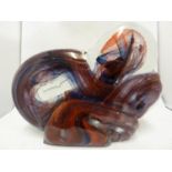 Isle of Wight Glass - a Knot sculpture, red and blue colouration, of squat form, 23.5cm high x 29.