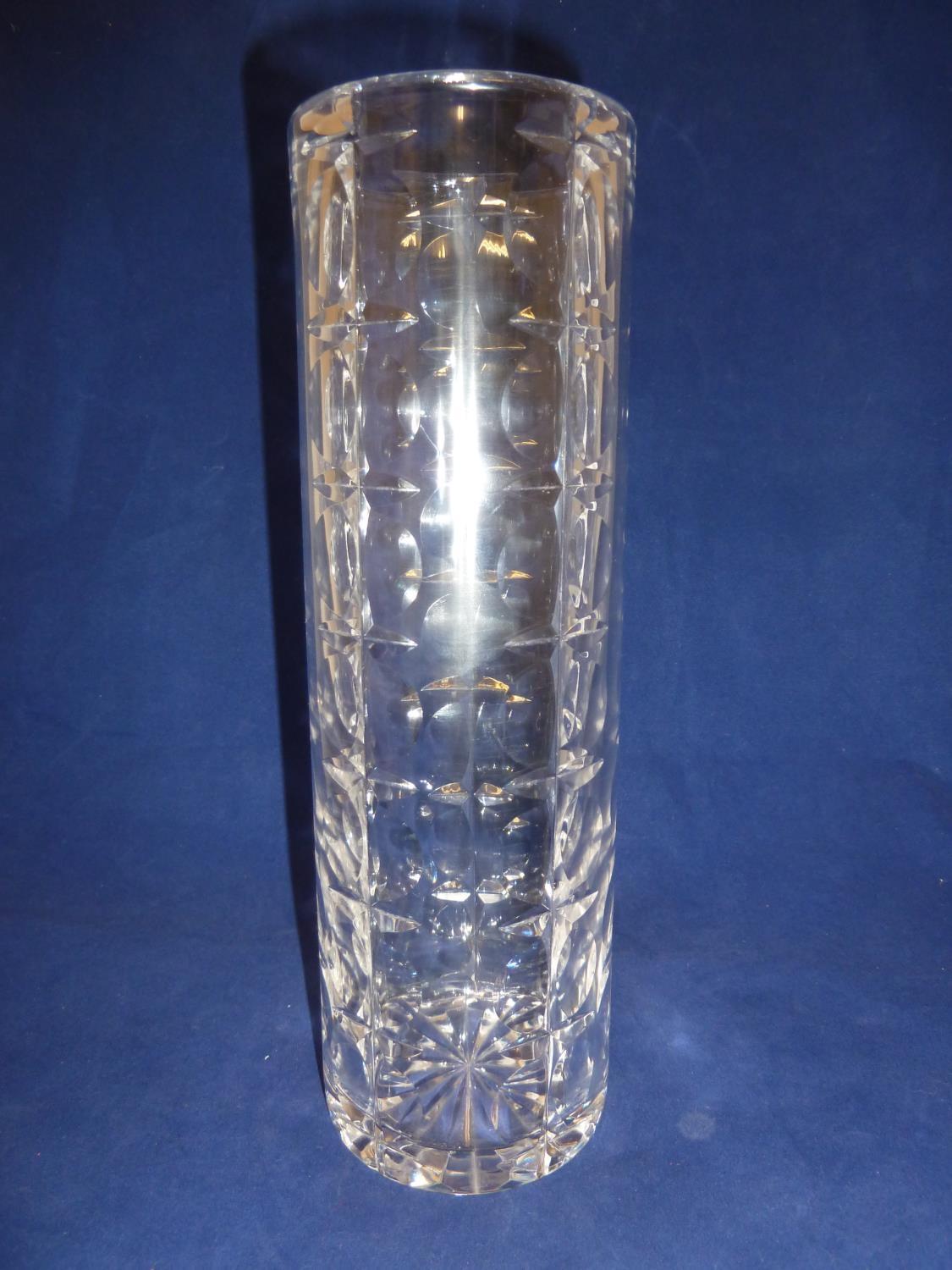 John Luxton for Stuart - a Totem Pole vase, in colourless glass, of cylindrical shape, cut with - Image 2 of 6