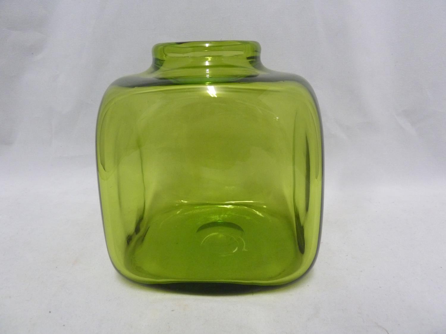 Per Lutkin for Holmegaard - a Majgrøn / May Green glass cuboid vase, engraved Holmgaard and R 18157,